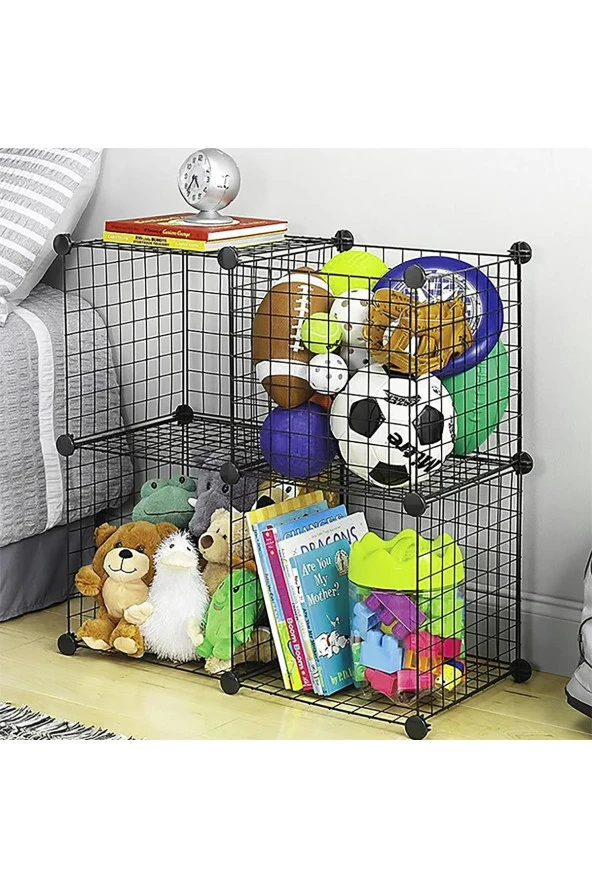 4 Bölmeli Tel Küp Çok Amaçlı Organizer Raf Siyah 33cm Mutfak, Oyuncak, Kiler, Depolama Rafı - 3