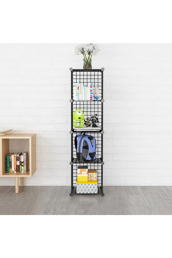 4 Bölmeli Tel Küp Çok Amaçlı Organizer Raf Siyah 33cm Mutfak, Oyuncak, Kiler, Depolama Rafı - 5