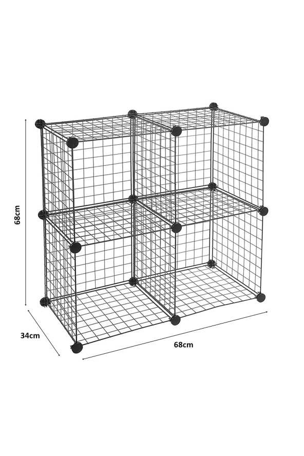 4 Bölmeli Tel Küp Çok Amaçlı Organizer Raf Siyah 33cm Mutfak, Oyuncak, Kiler, Depolama Rafı - 7