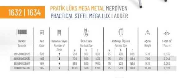 PRATİK GENİŞ 5 BASAMAKLI METAL MERDİVEN (SAR1615) - Resim 2