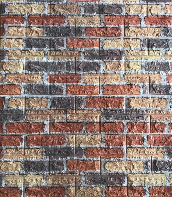 Renkli Duvarlar Kırmızı Siyah Çok Renkli Tuğla Ev Ofis Kendinden Yapışkanlı Duvar Paneli Kağıdı NW62 70X38cm 1 Adet