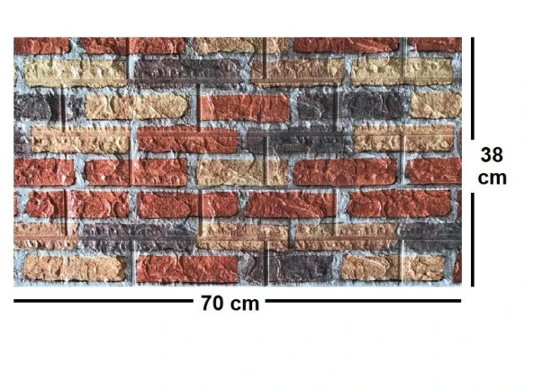 Renkli Duvarlar Kırmızı Siyah Çok Renkli Tuğla Ev Ofis Kendinden Yapışkanlı Duvar Paneli Kağıdı NW62 70X38cm 1 Adet - 2
