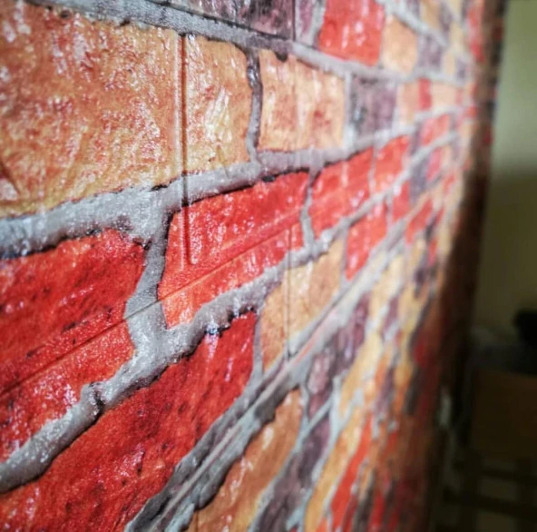 Renkli Duvarlar Kırmızı Siyah Çok Renkli Tuğla Ev Ofis Kendinden Yapışkanlı Duvar Paneli Kağıdı NW62 70X38cm 1 Adet - 5