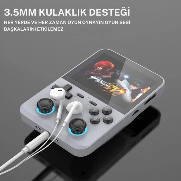 Cosmostech D007 Plus Android Taşınabilir Retro El Atarisi Game Oyun Konsolu HD IPS 3.5 Ekran -10.000+ Oyunlu Gri - Resim 5