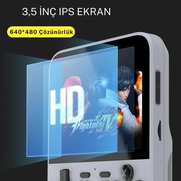 Cosmostech D007 Plus Android Taşınabilir Retro El Atarisi Game Oyun Konsolu HD IPS 3.5 Ekran -10.000+ Oyunlu Gri - Resim 3