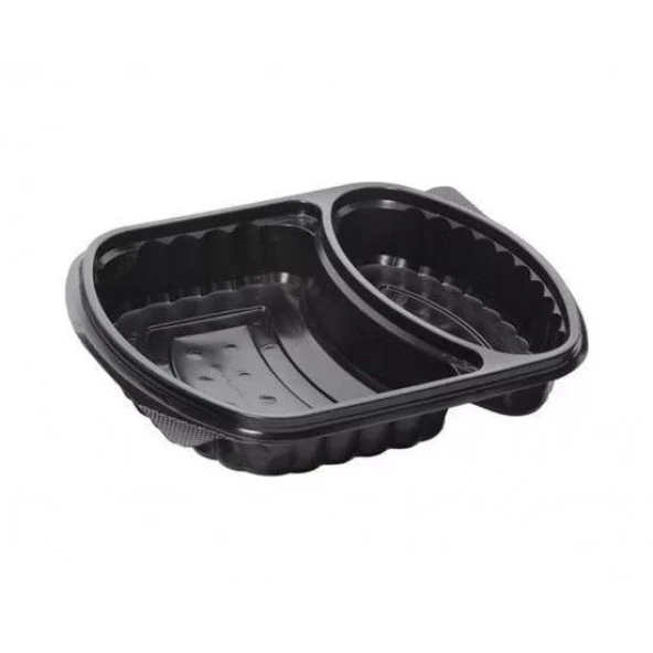 Şeffaf Kapaklı Sıcak Soğuk Isıya Dayanıklı Yemek Salata Kabı - 2 Bölmeli - 21x25 Cm. - 10 Adet - Resim 3