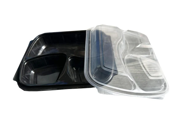 Şeffaf Kapaklı Sıcak Soğuk Isıya Dayanıklı Yemek Salata Kabı - 3 Bölmeli - 21x25 Cm. - 20 Adet - Resim 2