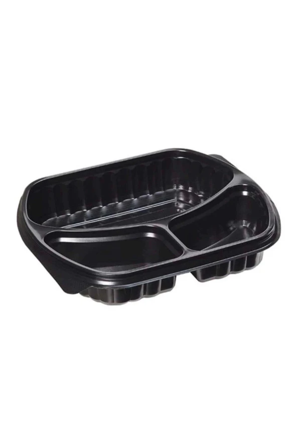 Şeffaf Kapaklı Sıcak Soğuk Isıya Dayanıklı Yemek Salata Kabı - 3 Bölmeli - 21x25 Cm. - 20 Adet - Resim 3