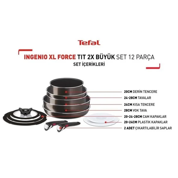 Tefal Ingenio XL Force Titanyum 2X Büyük Set 12 Parça - 2100129608 - 2