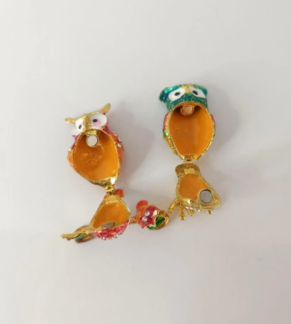 Mücevherat Takı Kutusu Baykuş Swaroski Taşlı 2 Adet Ev Dekorasyon Masa Süsü - 3