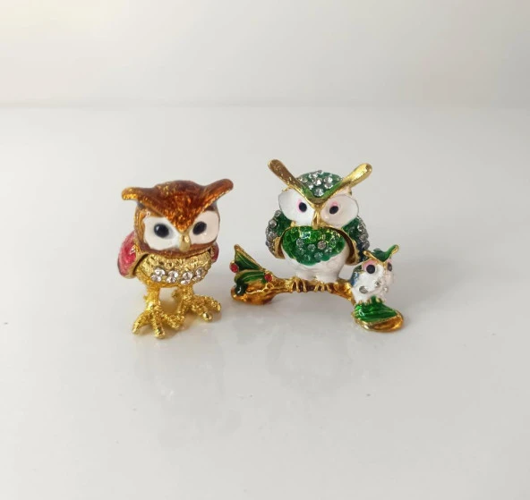 Mücevherat Takı Kutusu Baykuş Swaroski Taşlı 2 Adet Ev Dekorasyon Masa Süsü - 8