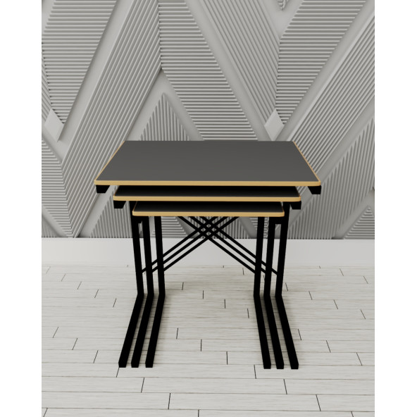 Eportatif 3 lü Zigon Sehpa Metal Sehpa Atlantik Füme 1365