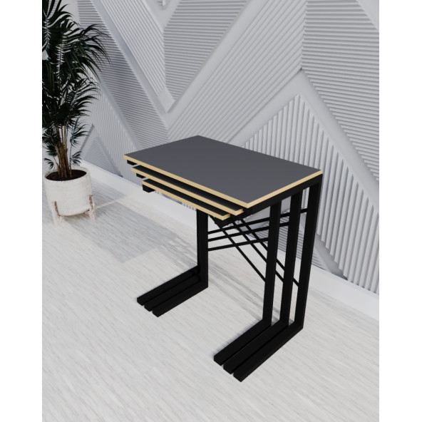 Eportatif 3 lü Zigon Sehpa Metal Sehpa Atlantik Füme 1365 - 3