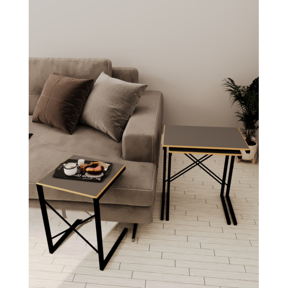 Eportatif 3 lü Zigon Sehpa Metal Sehpa Atlantik Füme 1365 - 4