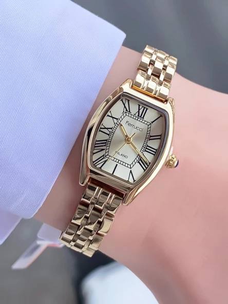 Ferrucci Dikdörtgen Vintage Kadın Metal Kordon Kol Saati  Altın
