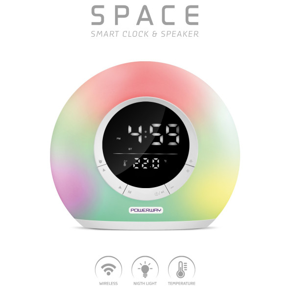 Powerway Space Alarm Usb Aux FM Gece Lambası Bluetooth Hoparlör