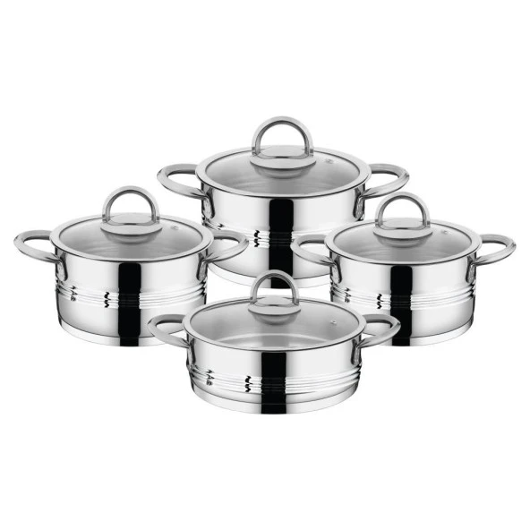 OMS Silindir 8 Parça Çelik Tencere Seti Silver 1121