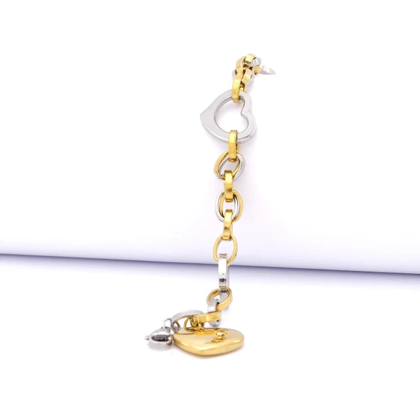 Çift Renkli Kalp Figür Zincir Model Kadın Bileklik BLK-1024 ürün görseli