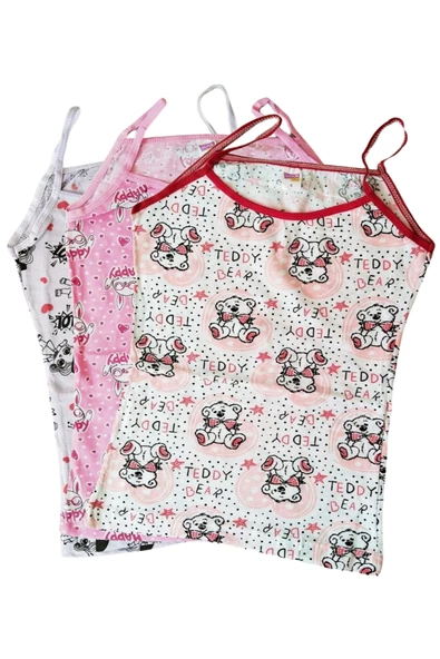 Desenli Kız Çocuk İç Giyim İp Askılıı Atlet Yazlık Hediyelik Çocuk İç Giyim 3 Adet - 2