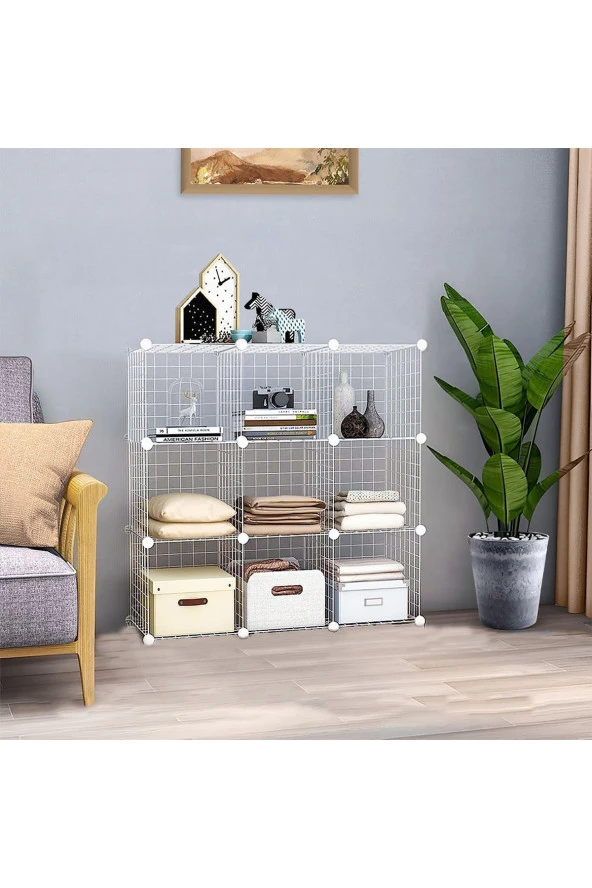9 Bölmeli Tel Küp Çok Amaçlı Organizer Raf Beyaz 33cm Mutfak, Oyuncak, Kiler, Depolama Rafı