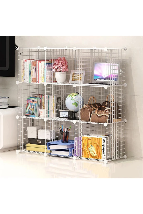 9 Bölmeli Tel Küp Çok Amaçlı Organizer Raf Beyaz 33cm Mutfak, Oyuncak, Kiler, Depolama Rafı - 2
