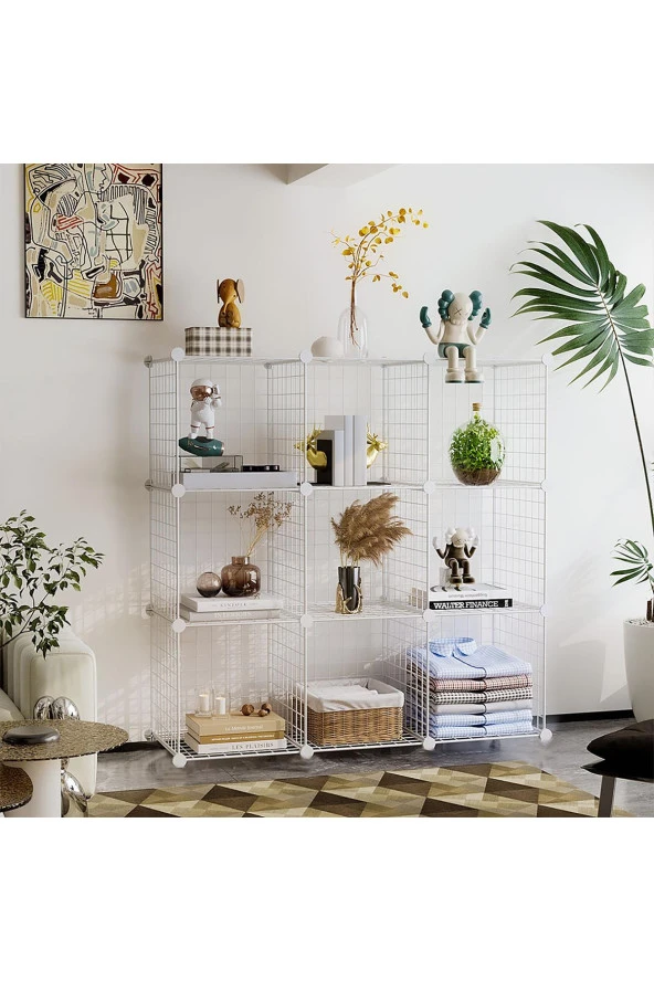 9 Bölmeli Tel Küp Çok Amaçlı Organizer Raf Beyaz 33cm Mutfak, Oyuncak, Kiler, Depolama Rafı - 4