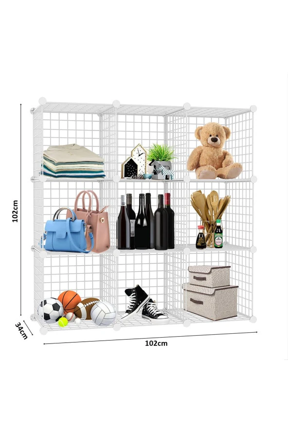 9 Bölmeli Tel Küp Çok Amaçlı Organizer Raf Beyaz 33cm Mutfak, Oyuncak, Kiler, Depolama Rafı - 5