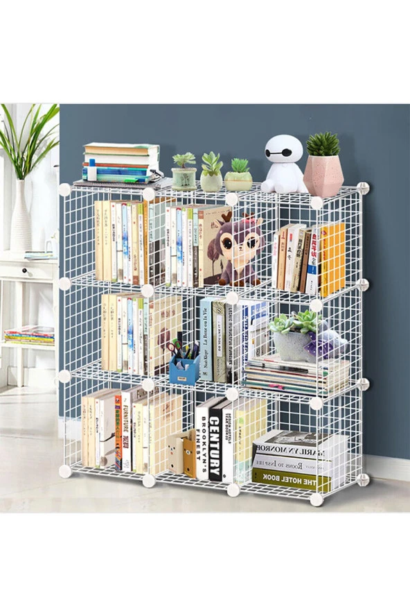 9 Bölmeli Tel Küp Çok Amaçlı Organizer Raf Beyaz 33cm Mutfak, Oyuncak, Kiler, Depolama Rafı - 6