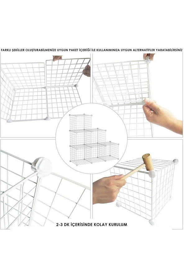 9 Bölmeli Tel Küp Çok Amaçlı Organizer Raf Beyaz 33cm Mutfak, Oyuncak, Kiler, Depolama Rafı - 7