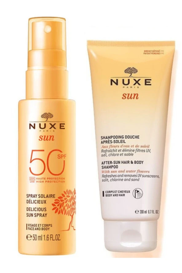 NUXE Sun Güneş Koruyucu Yüz ve Vücut Spreyi Spf 50 50 ml-Nuxe Sun Güneş Sonrası Şampuanı 200 ml 3264680039652