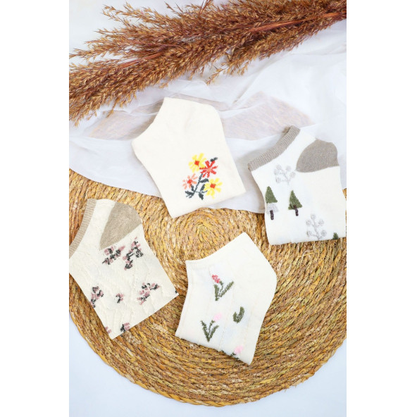 4 Çift Kadın Çorap (Trend) Desenli Kısa Patik Çorap Yeni Sezon - 2