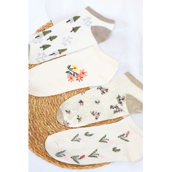 4 Çift Kadın Çorap (Trend) Desenli Kısa Patik Çorap Yeni Sezon - 3