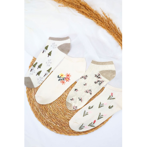 4 Çift Kadın Çorap (Trend) Desenli Kısa Patik Çorap Yeni Sezon - 4