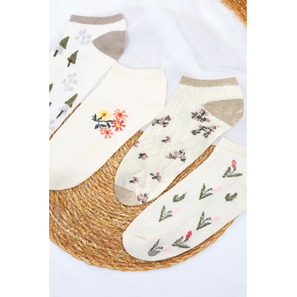 4 Çift Kadın Çorap (Trend) Desenli Kısa Patik Çorap Yeni Sezon - 5