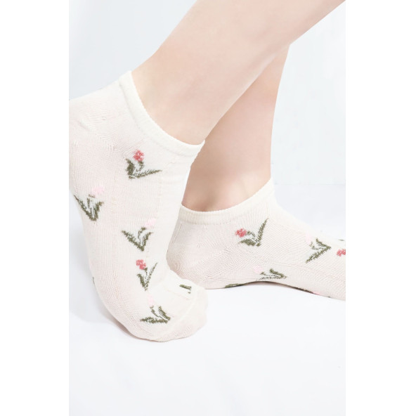 4 Çift Kadın Çorap (Trend) Desenli Kısa Patik Çorap Yeni Sezon - 7