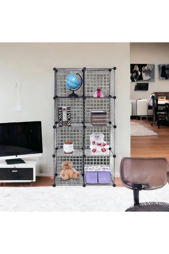 8 Bölmeli Tel Küp Çok Amaçlı Organizer Raf Beyaz 33cm Mutfak, Oyuncak, Kiler, Depolama Rafı - 4