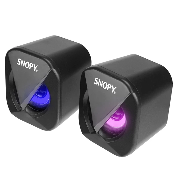 Snopy SN-83U Led Işıklı 2 Watt x2 Siyah Usb 2.0 Rgb Işıklı Gaming 1+1 Mini Speaker Hoparlör Pc Bilgisayar Yanı Hoparlör