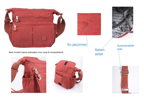 Bagacar Klinkır Kumaş Bayan Çapraz Omuz Çantası Vizon - 7