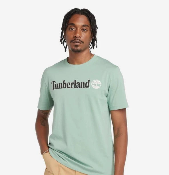Timberland Linear Logo Short Sleeve Tee-GRANITE GREEN