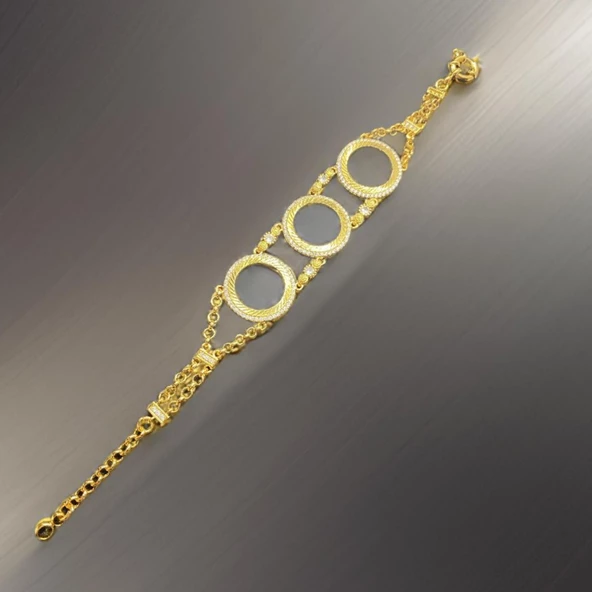 Özel Altın Desenli 3 Çeyreklik Model Parlak Gold Renk Antialerjik Bijuteri Altın Kaplama Bileklik