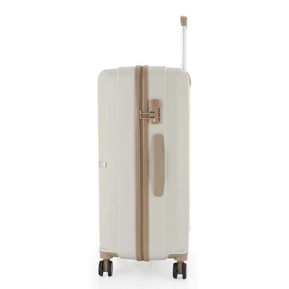 MÇS 3lü Set Kırılmaz Silikon Seyahat Valizi Bavulu V374 Kemik/Şampanya - Resim 4