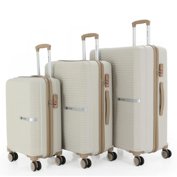MÇS 3lü Set Kırılmaz Silikon Seyahat Valizi Bavulu V374 Kemik/Şampanya ürün görseli