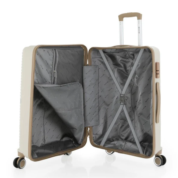 MÇS 3lü Set Kırılmaz Silikon Seyahat Valizi Bavulu V374 Kemik/Şampanya - Resim 2