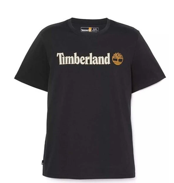 Timberland Linear Logo Short Sleeve Tee  - BLACK