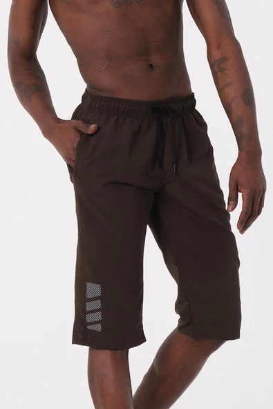 Haki Yeşil Diz Altı Uzun Boy Basic Model Su İtici Özellikli Erkek Plaj Deniz Kapri Şort - DG341-Haki ürün görseli