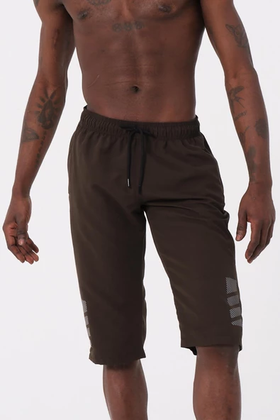 Haki Yeşil Diz Altı Uzun Boy Basic Model Su İtici Özellikli Erkek Plaj Deniz Kapri Şort - DG341-Haki - Resim 3