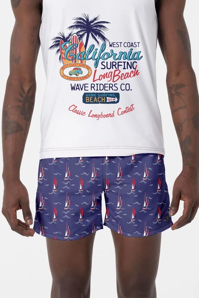 Su İtici Özellikli Dijital Baskılı Erkek Plaj Deniz Şort Mayo - 205-Lacivert - Resim 5