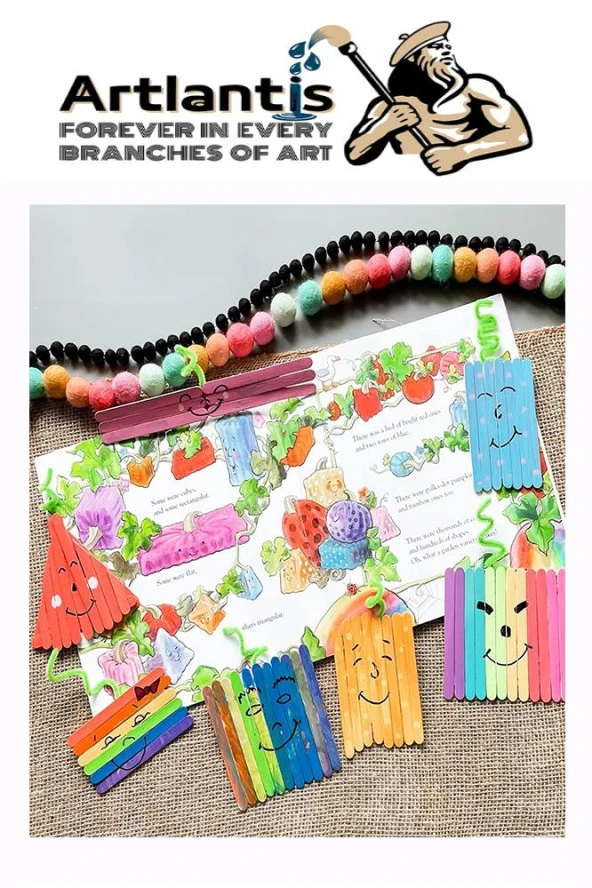 Renkli Dar Dil Çubuğu 250 Adet Ahşap Dondurma Çubuğu Renkli Maket Hobi Okul Proje Tasarım - 2