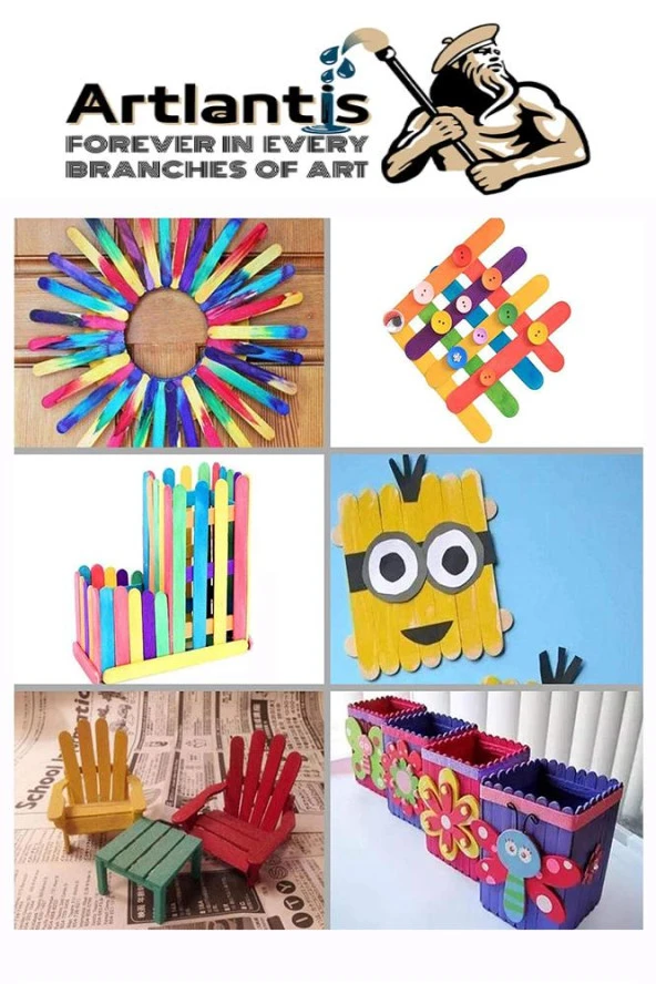 Renkli Dar Dil Çubuğu 250 Adet Ahşap Dondurma Çubuğu Renkli Maket Hobi Okul Proje Tasarım - 3