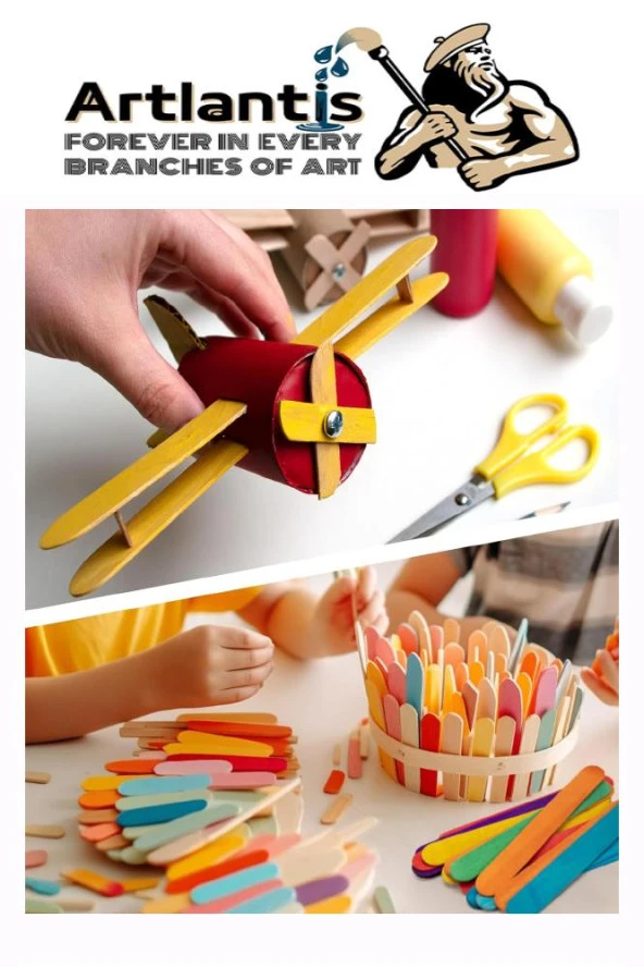 Renkli Dar Dil Çubuğu 250 Adet Ahşap Dondurma Çubuğu Renkli Maket Hobi Okul Proje Tasarım - 4